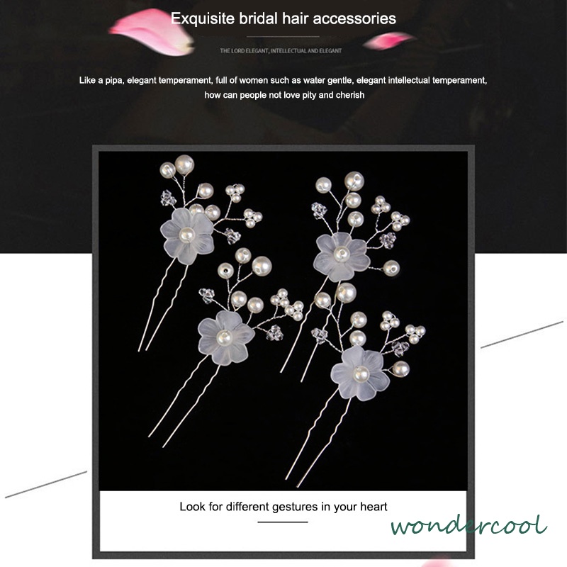 Hairpin Hairpiece Aksesoris Hiasan Rambut Pesta Set Mutiara Bunga-Won