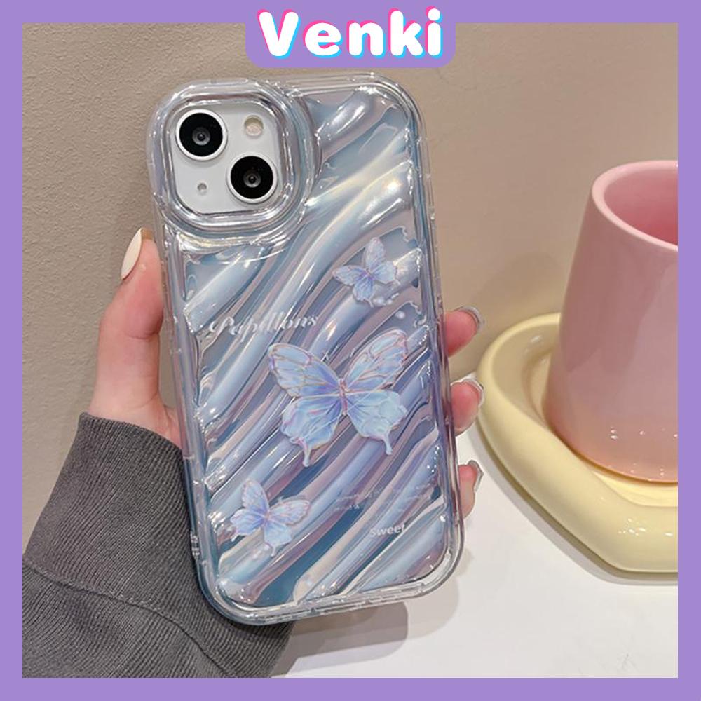 VENKI - Untuk iPhone 11 iPhone Case Laser Reflektif Bening Phone Case TPU Lembut Tahan Guncangan Airbag Case Simple Gradient Butterfly Kompatibel dengan iPhone 14 13 Pro Max 12 Pro Max XR 7 8