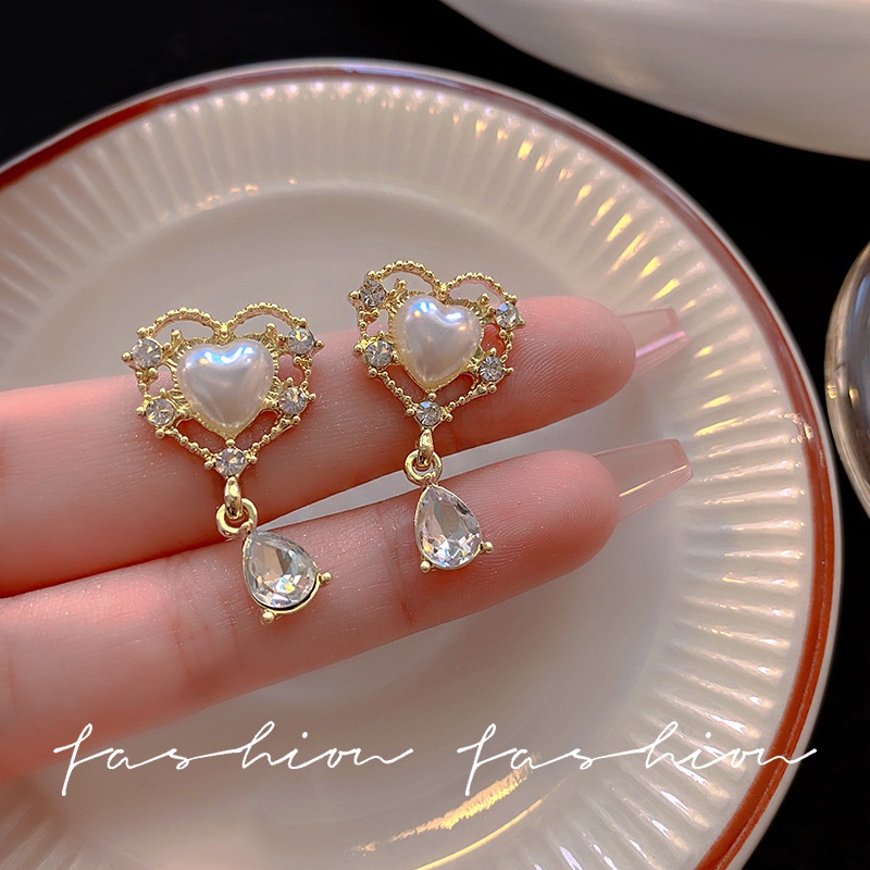 3pasang /set Anting Tusuk Mutiara Hati Emas Zirkon Kristal Menjuntai Earring Untuk Wanita Fashion Perhiasan Aksesoris