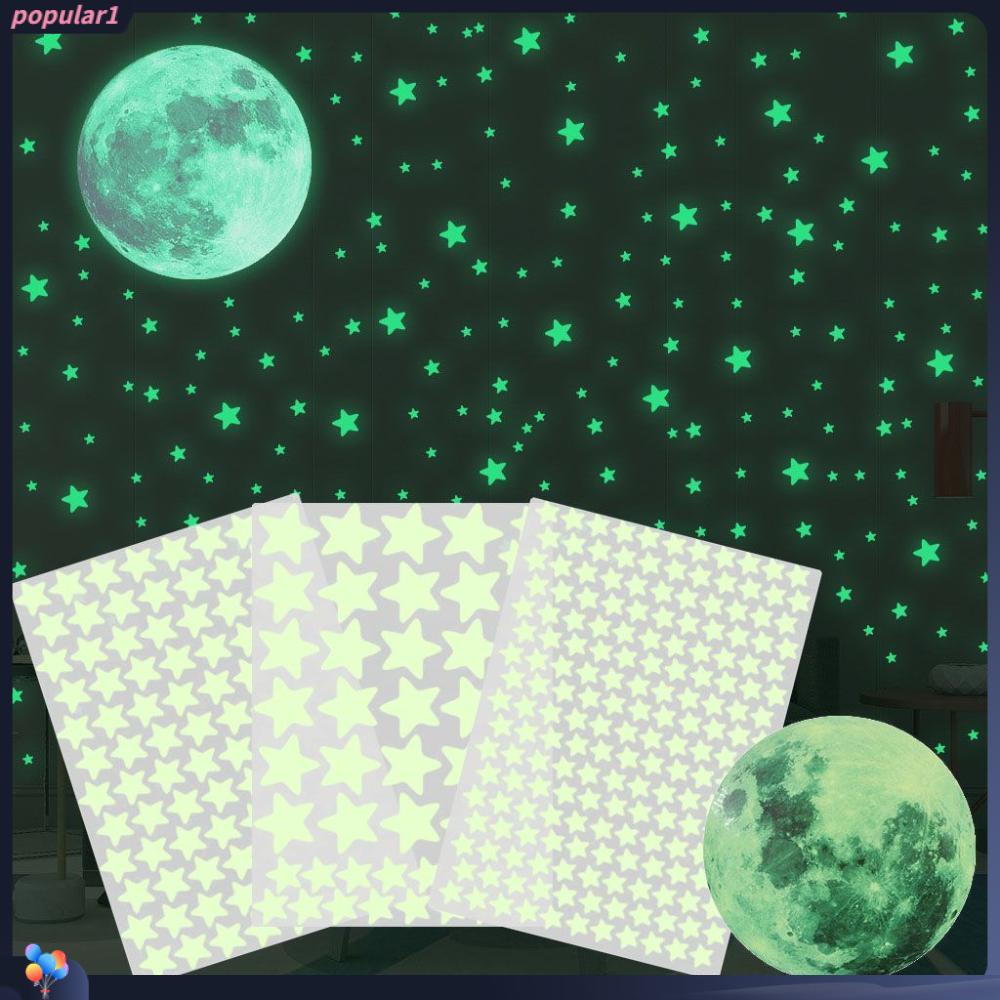 Populer Bulan Bintang Stiker Dinding DIY 3D Starry Ceiling Cling Kamar Tidur Anak Glow In Dark