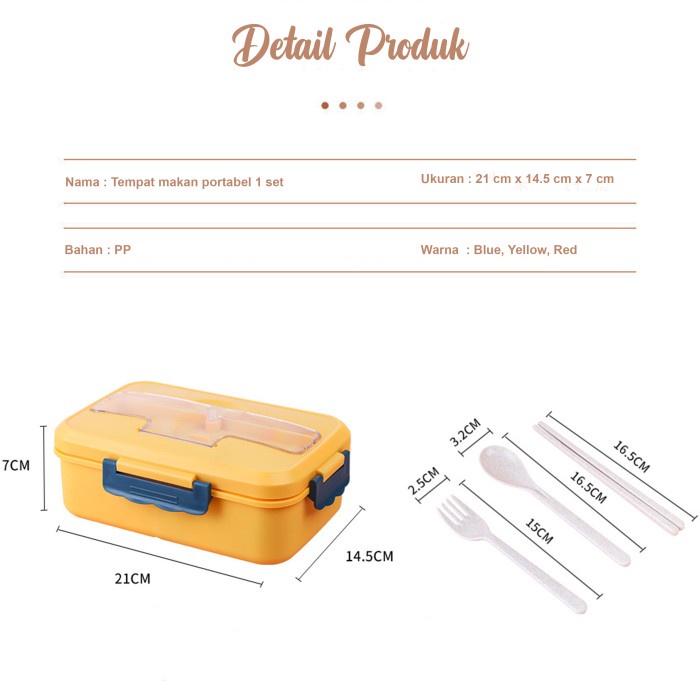 Kotak Bekal Makan Lunch Box Tempat Makan Portable + Alat Makan Import