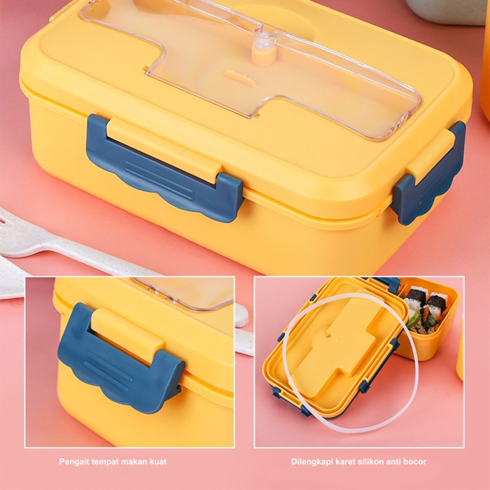 Kotak Bekal Makan Lunch Box Tempat Makan Portable + Alat Makan Import