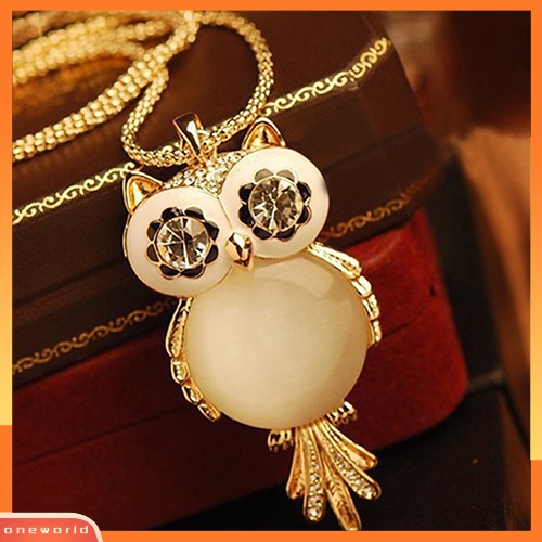 [WOD] Wanita Fashion Sweater Rantai Kalung Berlian Imitasi Kucing Swan Owl Liontin Perhiasan Hadiah