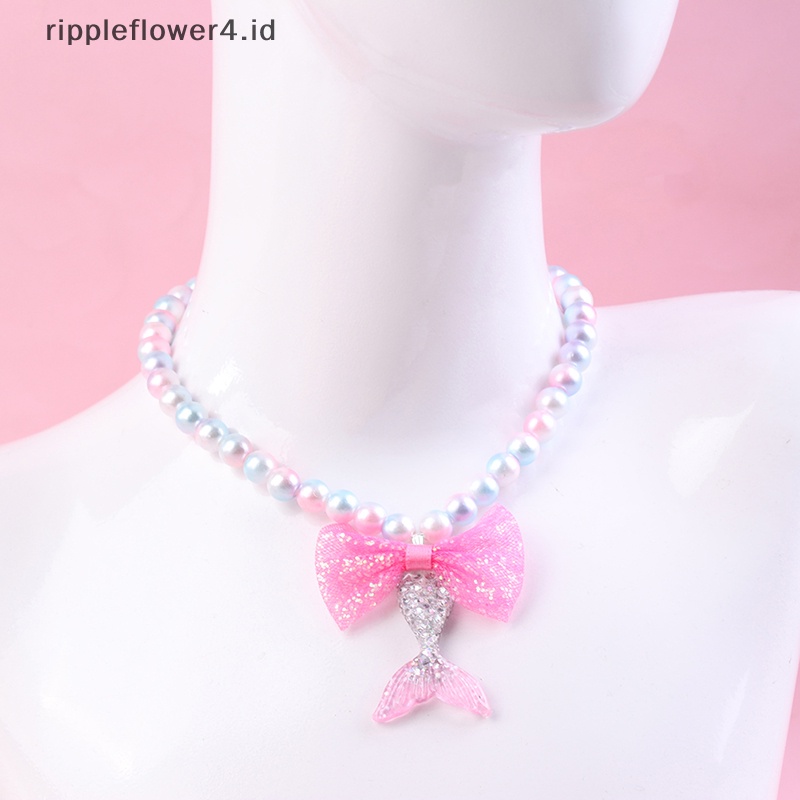 {rippleflower4.id} 1set Bayi Perempuan Manik-Manik Kalung Set Mermaid Ekor Liontin Anak Kids Adjustable Indah Kalung Pesona Perhiasan Hadiah~