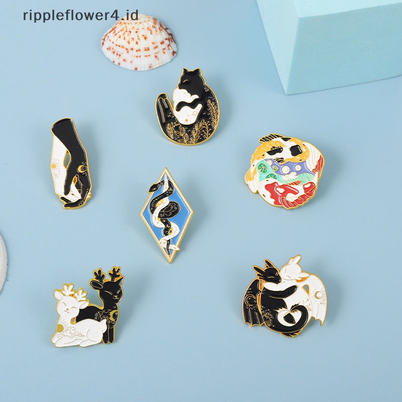 {rippleflower4.id} Hitam Punk Enamel Kucing Elk Koi Beruntung Gagang Bros Lencana Perhiasan Topi Kerah Pin~