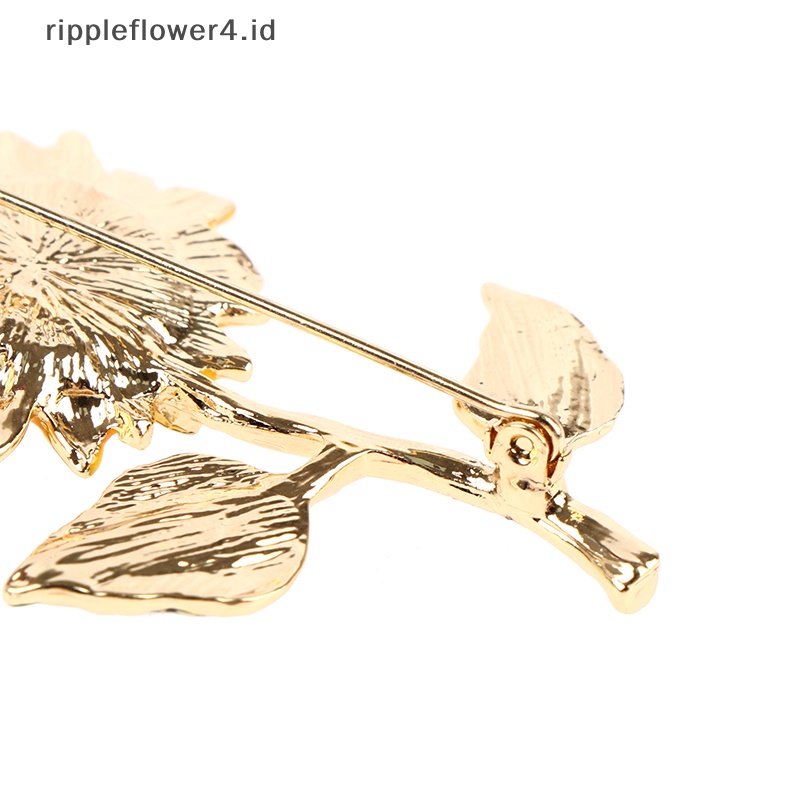 {rippleflower4.id} Enamel Bunga Matahari 2daun Bros Pin Untuk Wanita Fashion Perhiasan Brooch Gift~