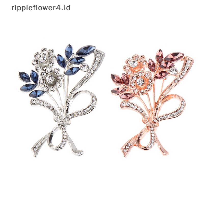 {rippleflower4.id} Kristal Bunga Bros Perhiasan Untuk Wanita Elegan Berlian Imitasi Pesta Indah Korsase Lencana Bros Pin Hadiah~