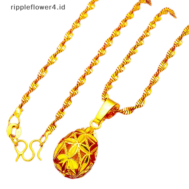 {rippleflower4.id} 1set Perhiasan Manik Emas Imitasi set Kalung &amp; Liontin Anting Warna Emas Rantai Wanita Hadiah Pernikahan Romantis~