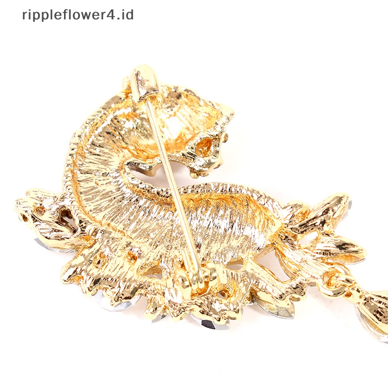 {rippleflower4.id} Bros Macan Berlian Imitasi Untuk Wanita Pin Hewan Yang Indah Mantel Jas Aksesoris~