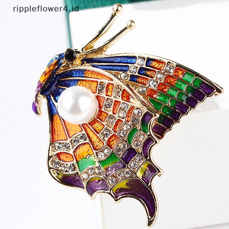 {rippleflower4.id} Wanita Lucu Kristal Berlian Imitasi Kupu-Kupu Hewan Buket Bros Pin Pesona Perhiasan~