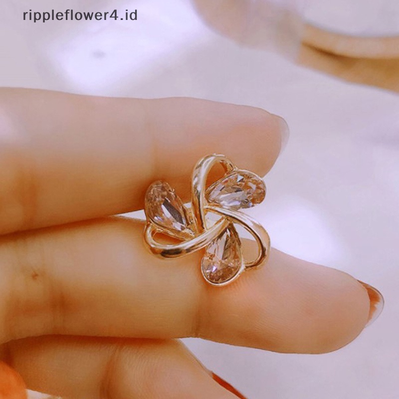 {rippleflower4.id} Crystal Pin Bunga Swan Berlian Imitasi Kerah Pin Pakaian Bros Syal Klip~