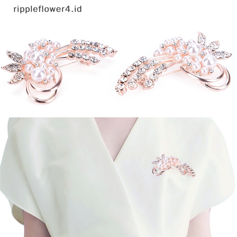 {rippleflower4.id} Fashion Vintage Bros Pin Berlian Imitasi Mutiara Bunga Bros Aksesoris Pernikahan~