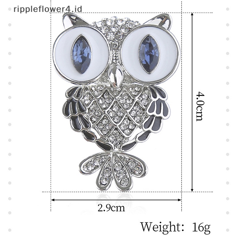 {rippleflower4.id} Fashion Halus Burung Hantu Bros Korea Alloy Berlian Imitasi Hewan Bros Pin Perhiasan~