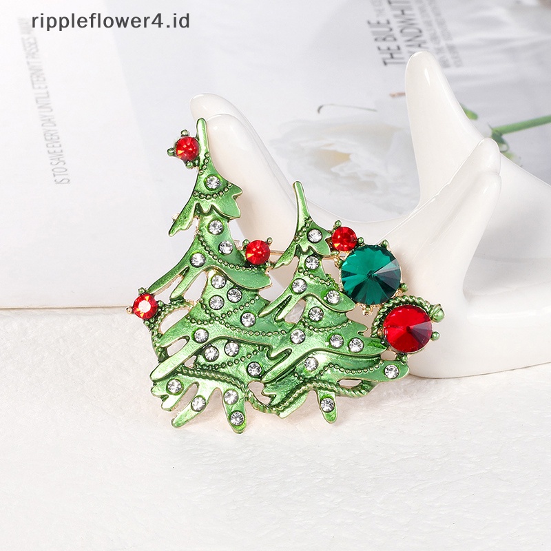 {rippleflower4.id} 1 Pcs Natal Bros Pin Berlian Imitasi Dicat Tetes Minyak Perhiasan Bros~