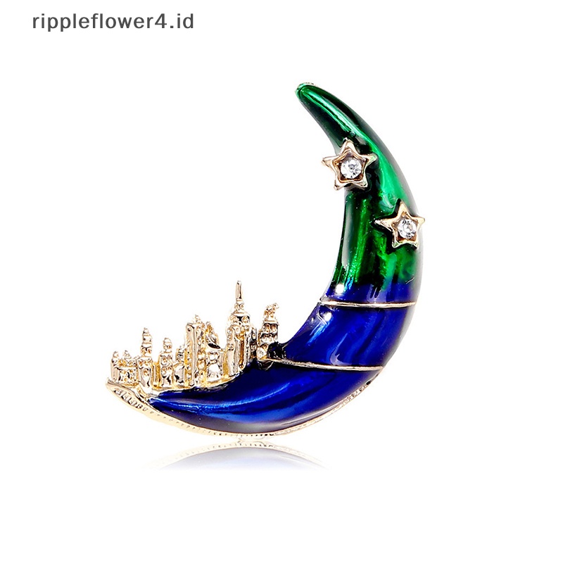 {rippleflower4.id} Pin Bros Kastil Enamel Bulan Fashion Untuk Wanita Mantel Perhiasan Aksesoris Pesta~
