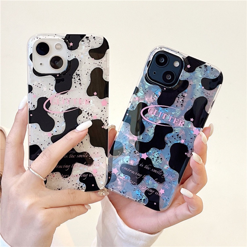 Ins Pola Sapi Cocok Untuk iPhone 14 Pro Max Casing Ponsel iPhone Pola Cetak Dua Lapis Kompatibel Dengan Iphone13 13pro 13prm iPhone 11 11pro 14plus 12Pro Max Casing Ponsel TPU Tahan Guncangan