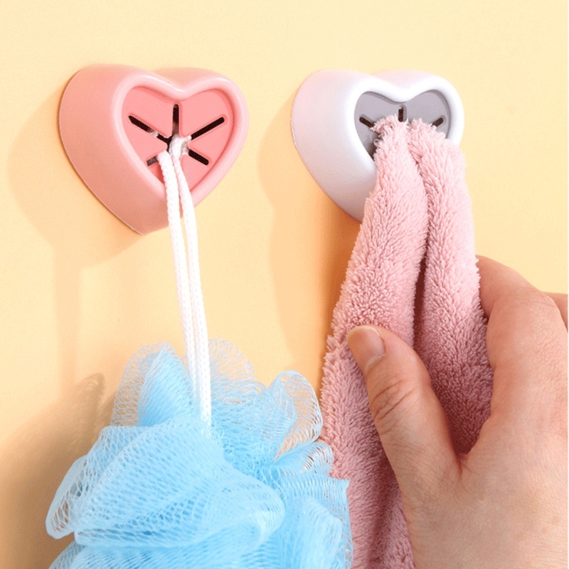 [Grosir] Universal Rumah Kamar Mandi Non Punching Cloth Plug/Kait Penyimpanan Tahan Air Yang Dipasang Di Dinding/Self Adhesive Press Buckle Type Towel Rack /Creative Love Storage Towel Stopper