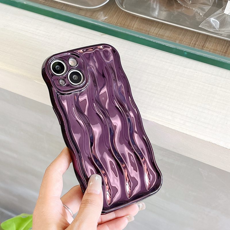 Shine Dark Purple Water Wave Soft TPU Case iP iPhone 12 13 14 Pro Max 11 Girl Woman New FTD Casing Apple