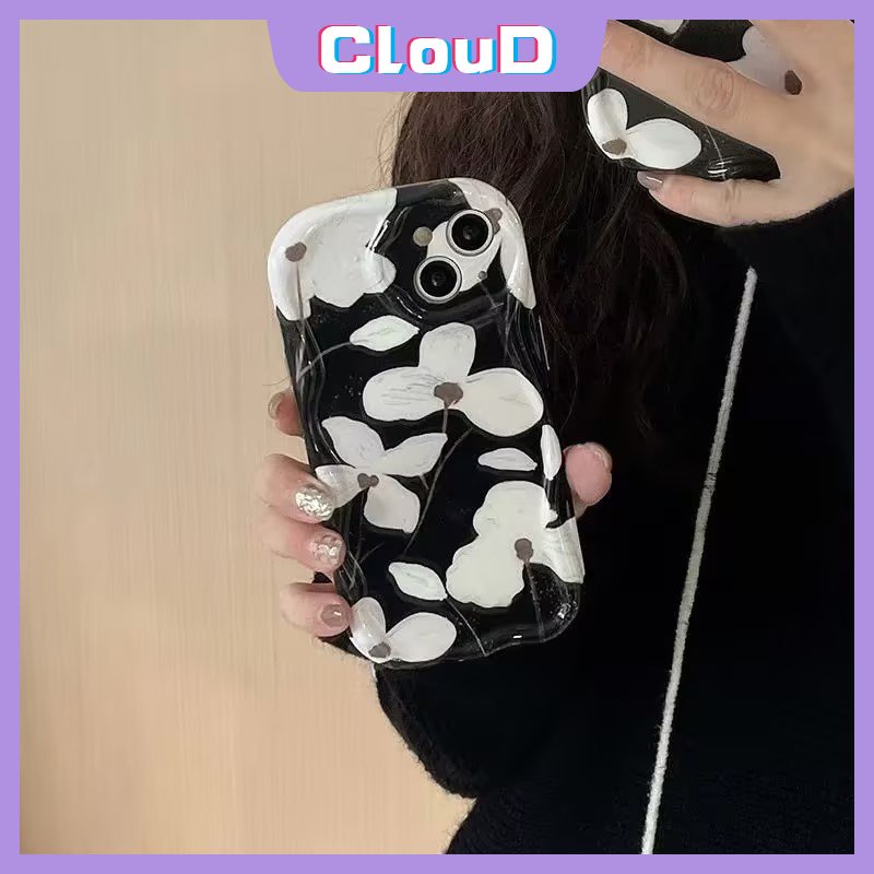 Casing Bunga Segar Seni Hitam Untuk Samsung A23 A04s A04 A02s A30 A51 A20s A10s A32 A03 A52 A52s A30 A24 A03s A50 A12 A14 A13 A30s A20 A31 A11 A21s A50s 3D Wavy Curved Edge Soft Case