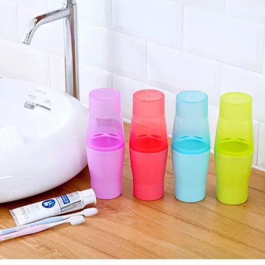ENZ ® Tempat Tabung Sikat Gigi Odol Gelas Kumur Travel Portable 2in1 Set 1091