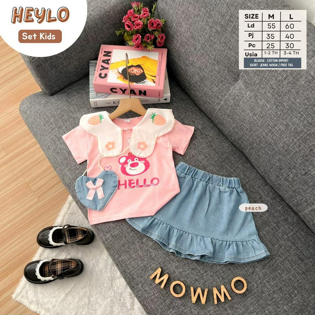 HEYLO SET ORI MOWMO KIDS | (S,1-2/M,3-4th) Setelan Anak Perempuan