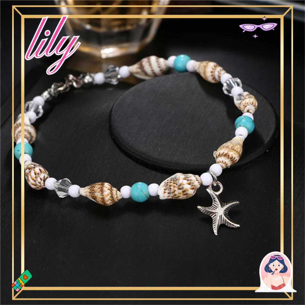 Lily 4pcs Gelang Bohemian Bintang Laut Handmade Rantai Kaki