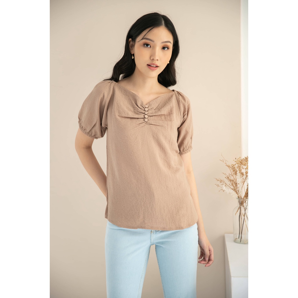 Ms Daisy Lily Crinkle Puff Sleeve Blouse / Atasan Wanita Kasual