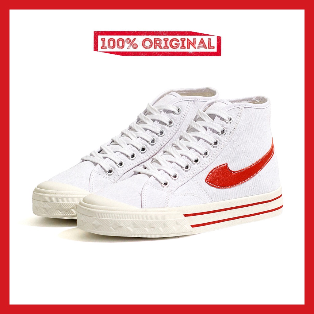 ORIGINAL - Sepatu Brand Lokal Kasual Pria Wanita No Brand White Red Hi Not Sneakers Compass Retrograde Putih Merah