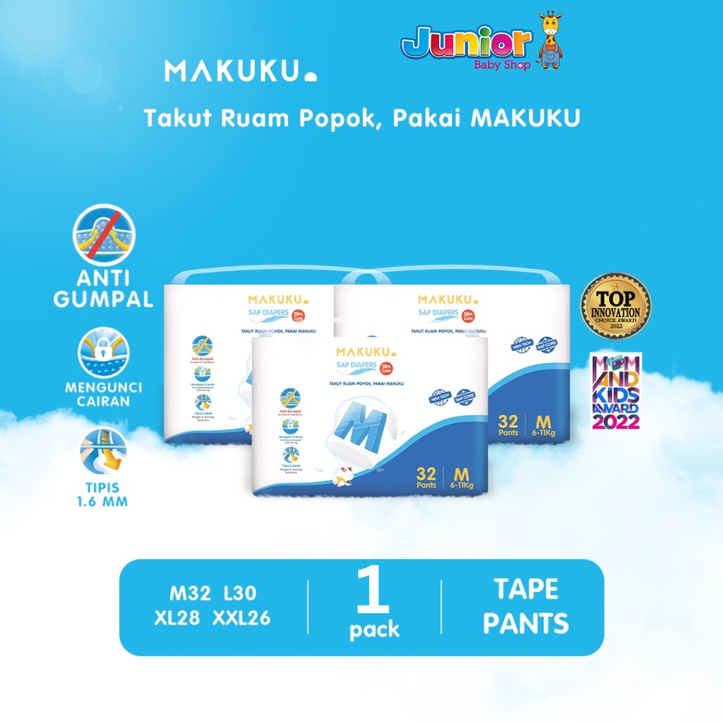 Makuku Air Diapers Slim Care S34|M32|L30|XL28|XXL26 - Popok Bayi - Diapers