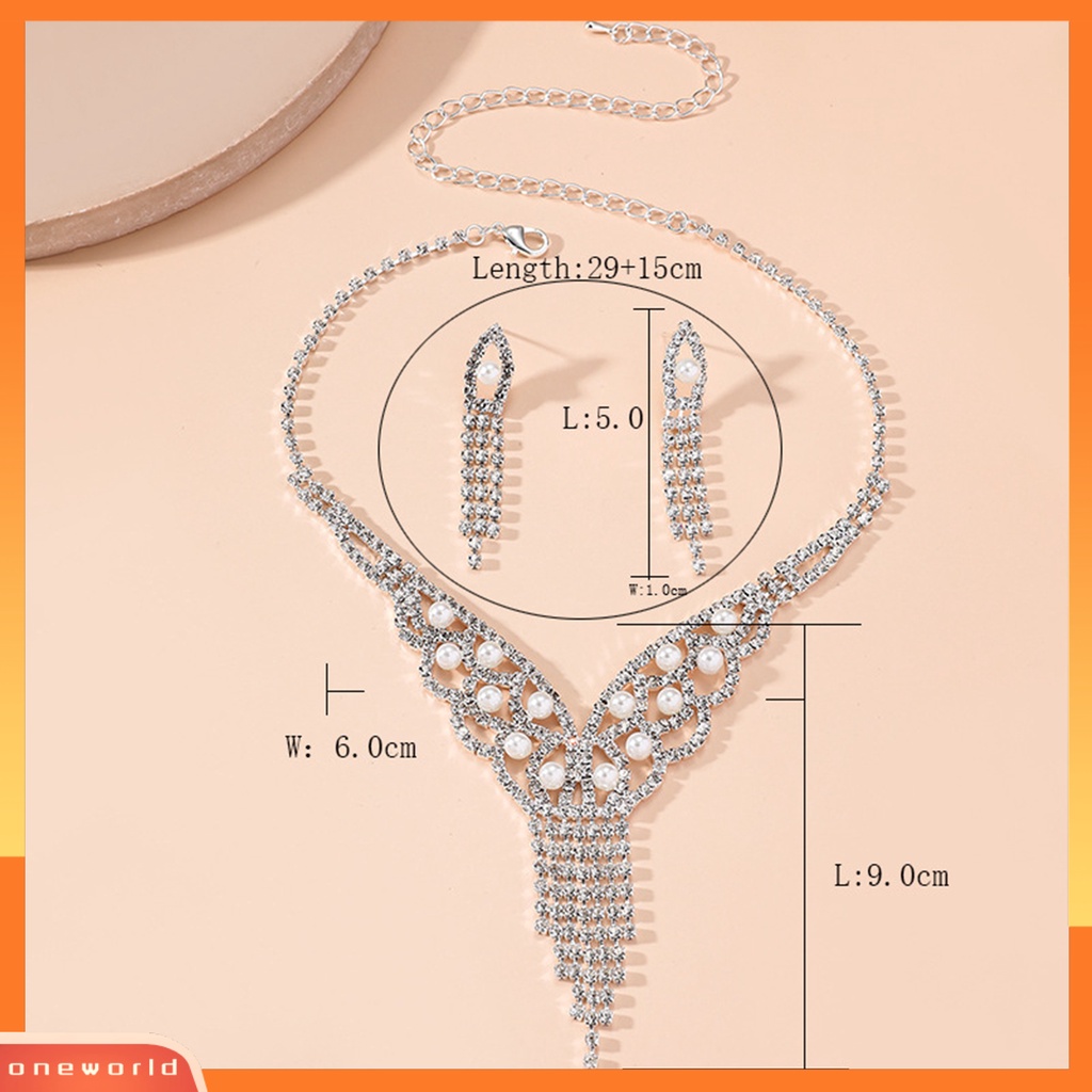 [WOD] 1set Kalung Anting Set Berlebihan Bersinar Panjang Rumbai Geometris Mutiara Imitasi Berdandan Hypoallergenic Menjuntai Anting Liontin Kalung Set Perjamuan Aksesori