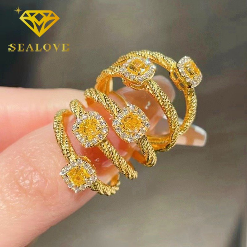 Cincin Titanium Wanita Anti Karat Asli Berlian Kristal Kuning Emas 18K Mewah Cantik Korea Aksesoris Perhiasan