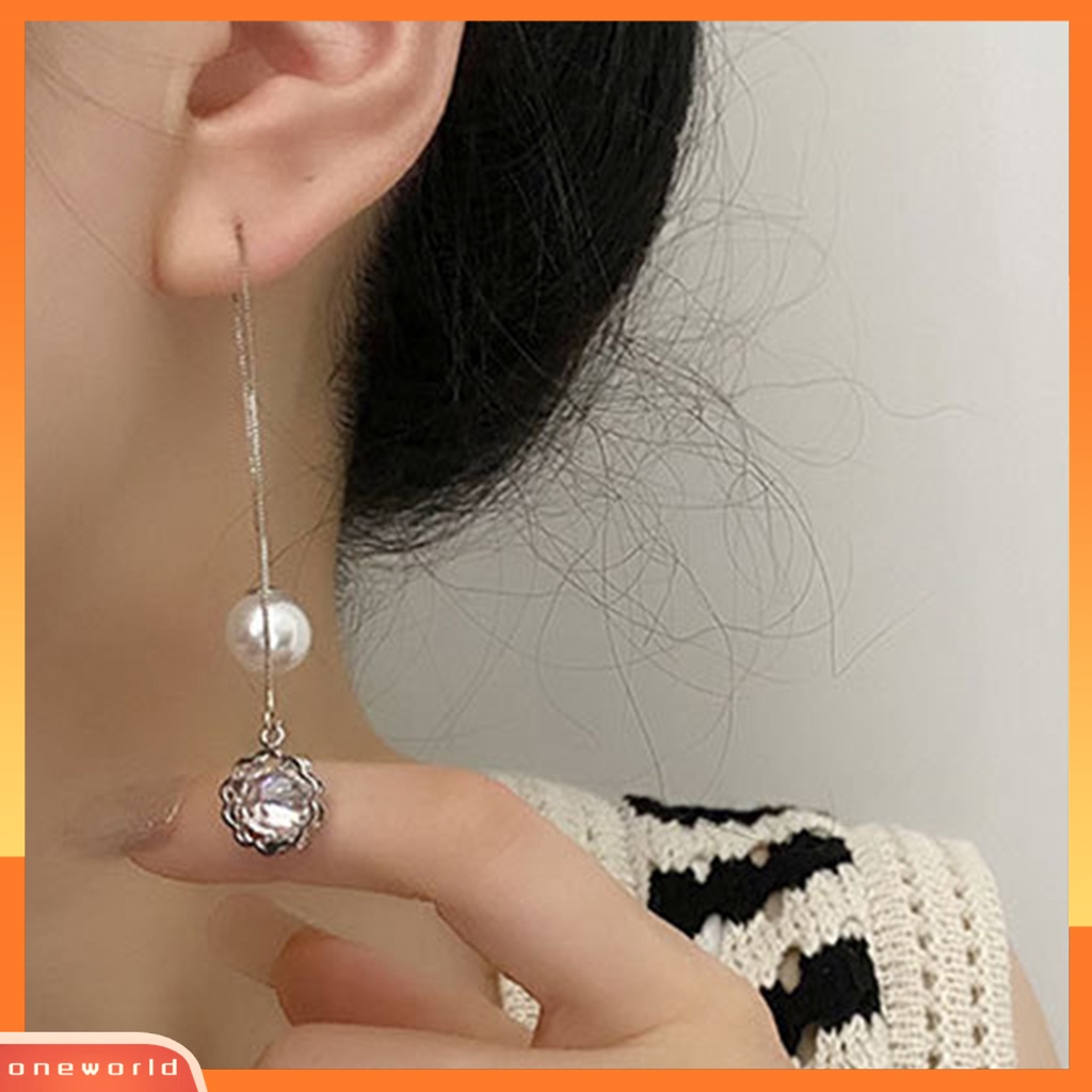 [WOD] Anting Drop Earrings Anti Alergi All-match Hias Mutiara Imitasi Berkilau Anting Rumbai Panjang Untuk Pacaran