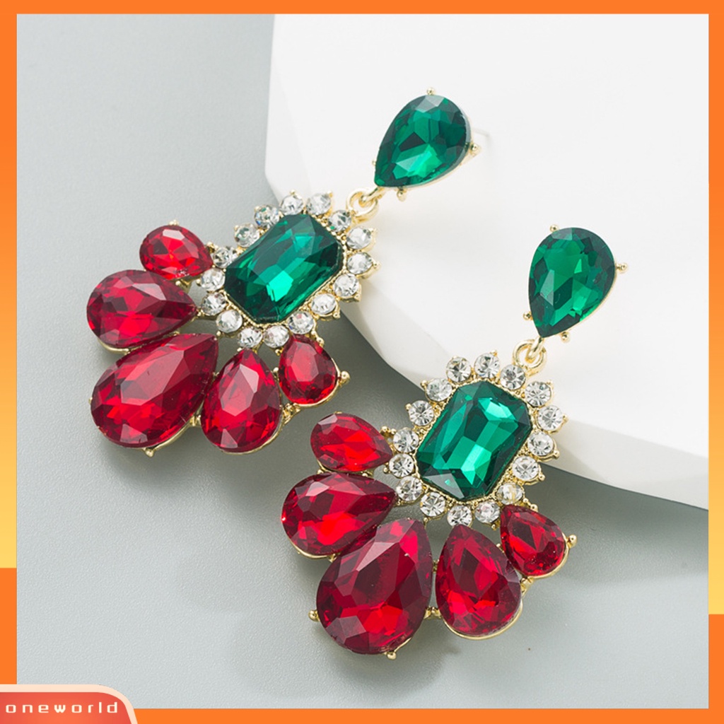 [WOD] 1pasang Anting Warna-Warni Eye-catching Berlian Imitasi Berwarna Semua Pertandingan Mengkilap Elegan Sehari-Hari Memakai Vintage Aksesori Menjuntai Tahan Lama Untuk Pesta
