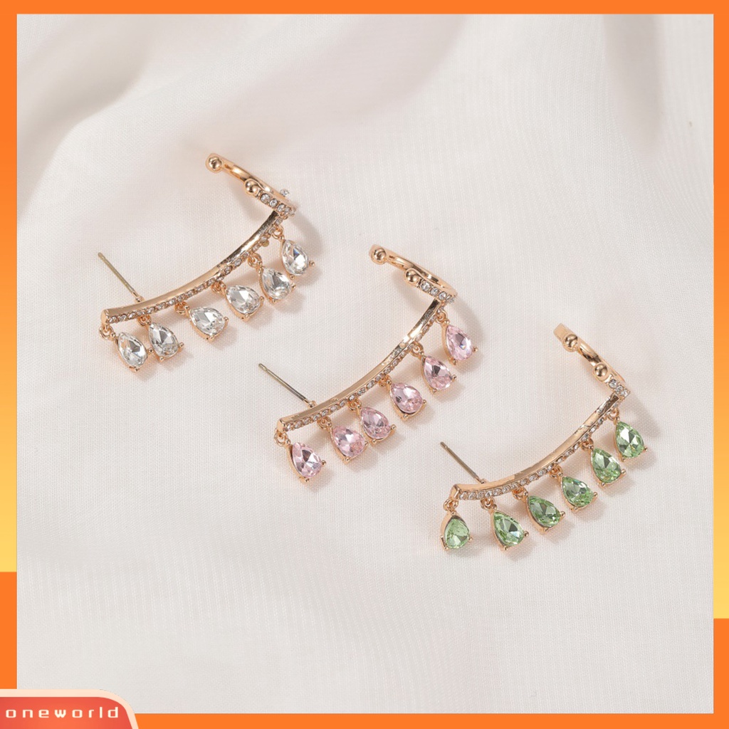 [WOD] 1 Pc Bersinar Terintegrasi Klip Telinga Tembaga Tetesan Air Cubic Zirconia Ear Stud Clip Pesta Perhiasan