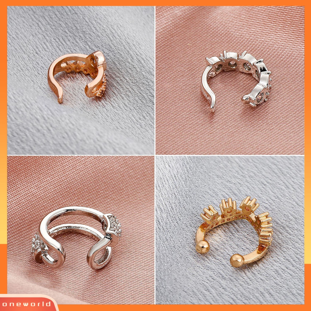 [WOD] 1pc Jantung Berongga Tanpa Tindik Klip Telinga Lapisan Ganda Cubic Zirconia Klip Tulang Telinga Perhiasan Fashion
