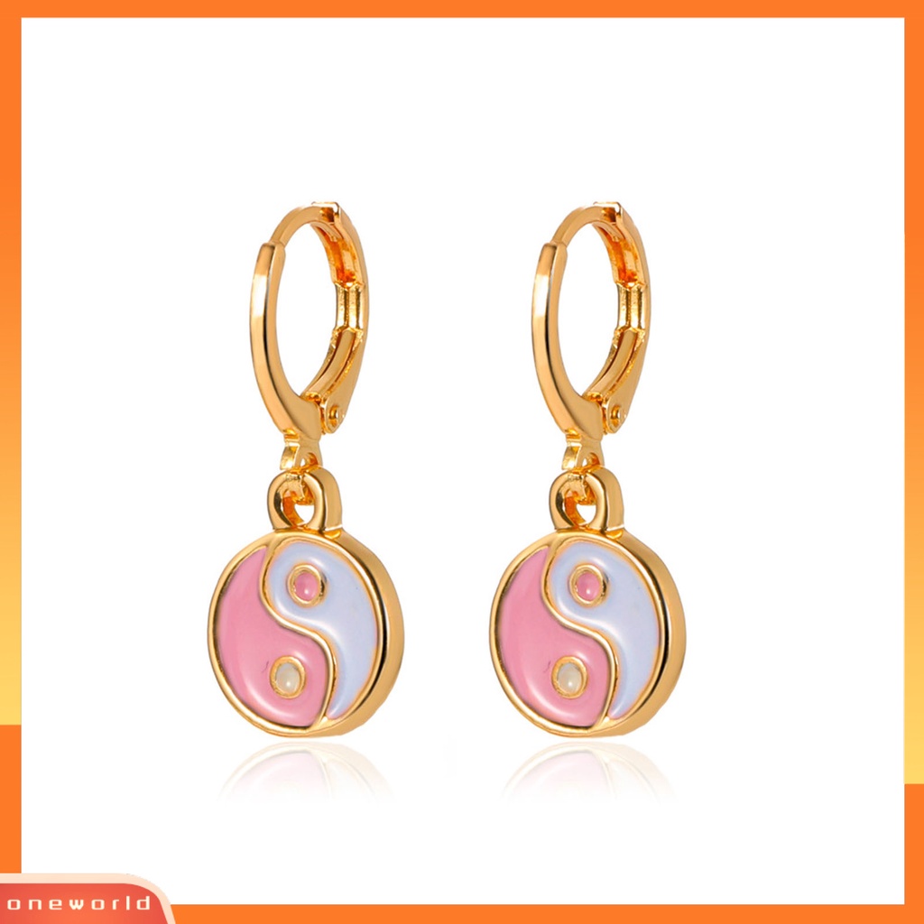 [WOD] 1pasang Anting Tetes Tindik Romantis Tradisional Warna-Warni Tai Chi Yin Yang Anting Hoop Perhiasan Pesta