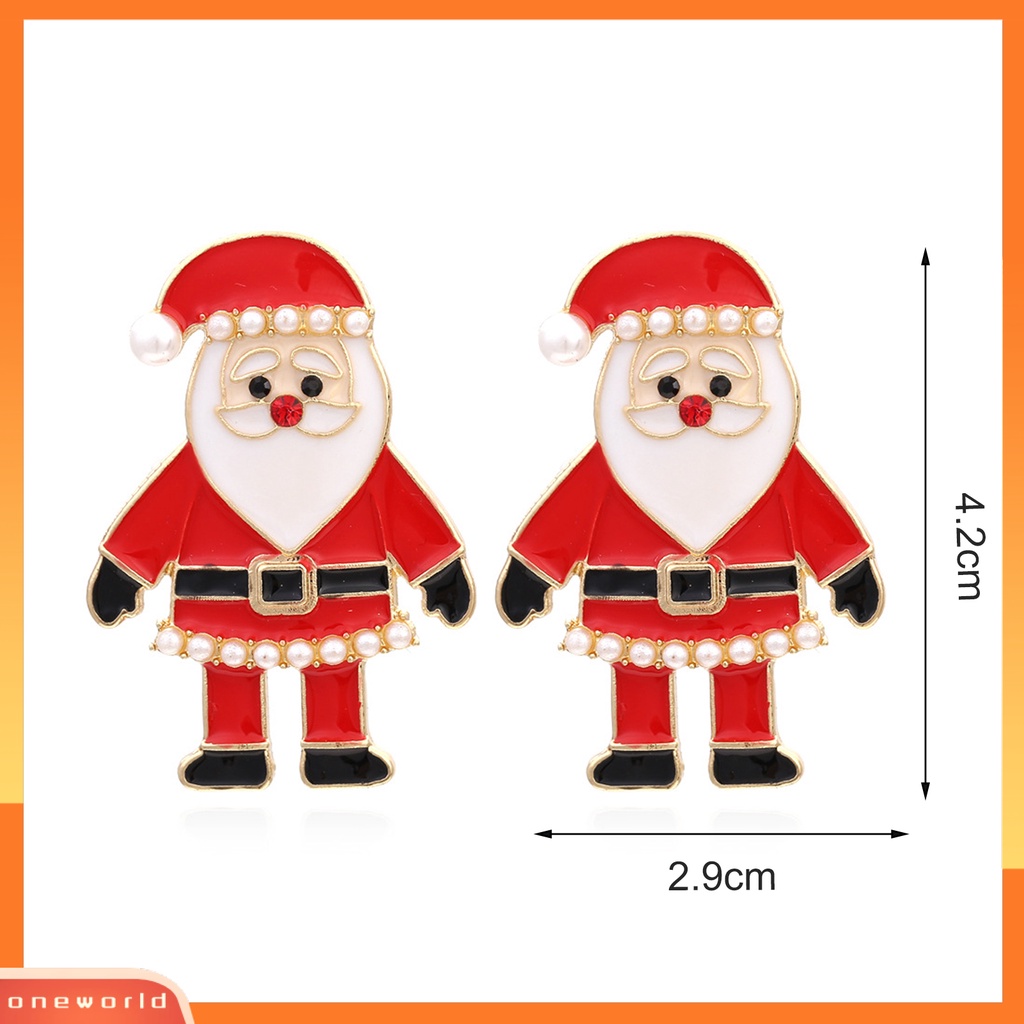 [WOD] 1pasang Anting Stud Kartun Berlian Imitasi Berwarna Berlebihan Meriah Berkilau Dekorasi Hadiah Natal Santa Claus Ear Studs Wanita Drop Earrings Untuk Liburan