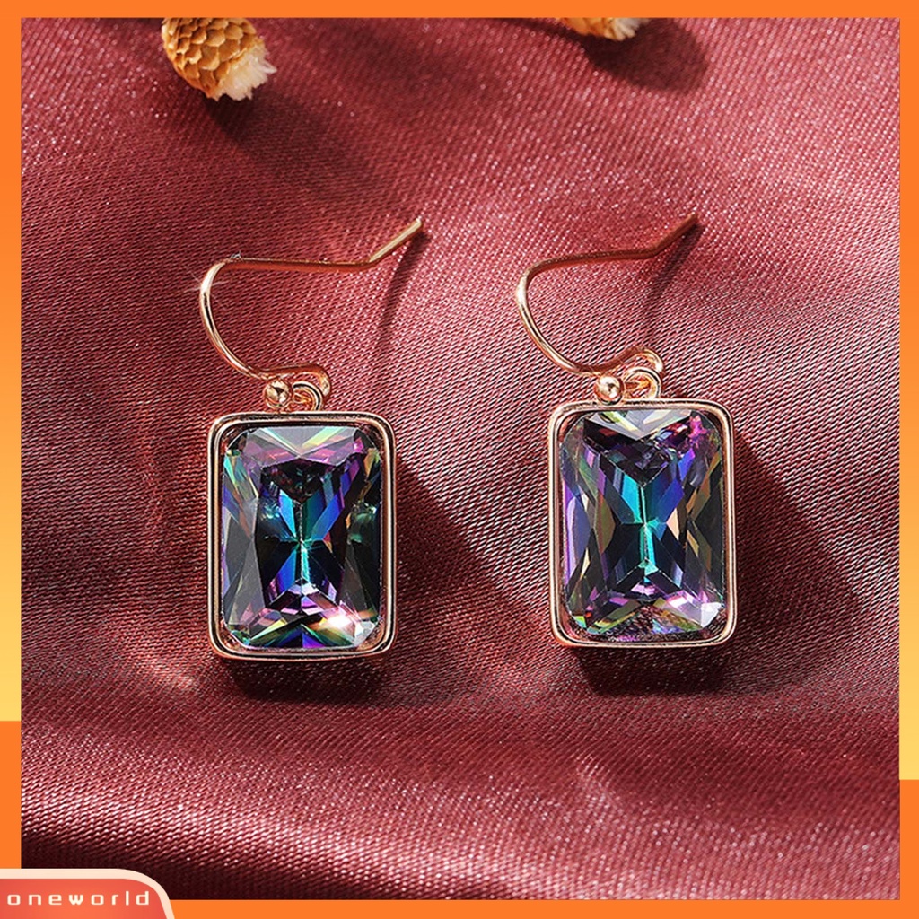 [WOD] 1pasang Shiny Luxury Drop Earrings Copper Multicolor Cubic Zirconia Anting Kait Perhiasan Pesta