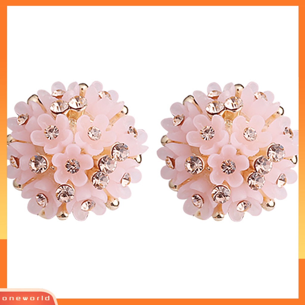 [WOD] 1pasang Anting Anti Luntur Kompak Resin Kuat Konstruksi Bola Bunga Wanita Anting Perlengkapan Pesta