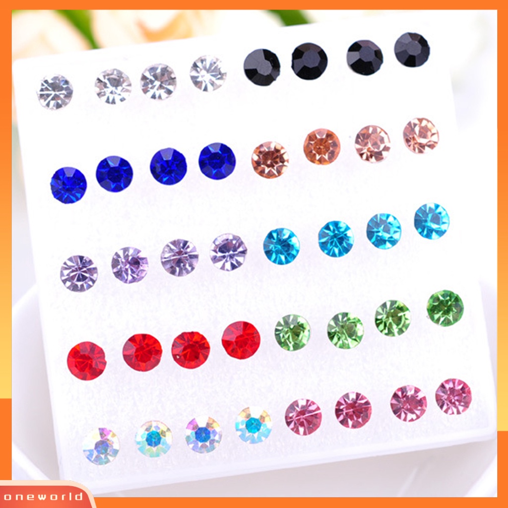 [WOD] 20pasang Wanita Ear Studs Set Shiny Cubic Zirconia Indah Ringkas Bersinar Multi-Warna Hias Stainless Tidak Bahaya Zirconia Women Earrings Set Untuk Pakaian Sehari-Hari