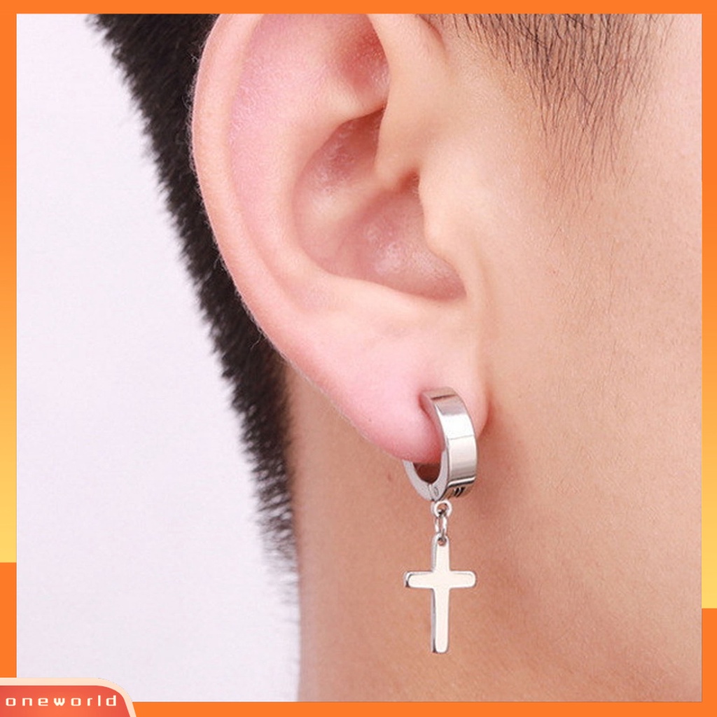 [WOD] 1pc Unisex Menjuntai Anting Cross Hip Hop Perhiasan Simple Bright Luster Hoop Earring Untuk Pesta