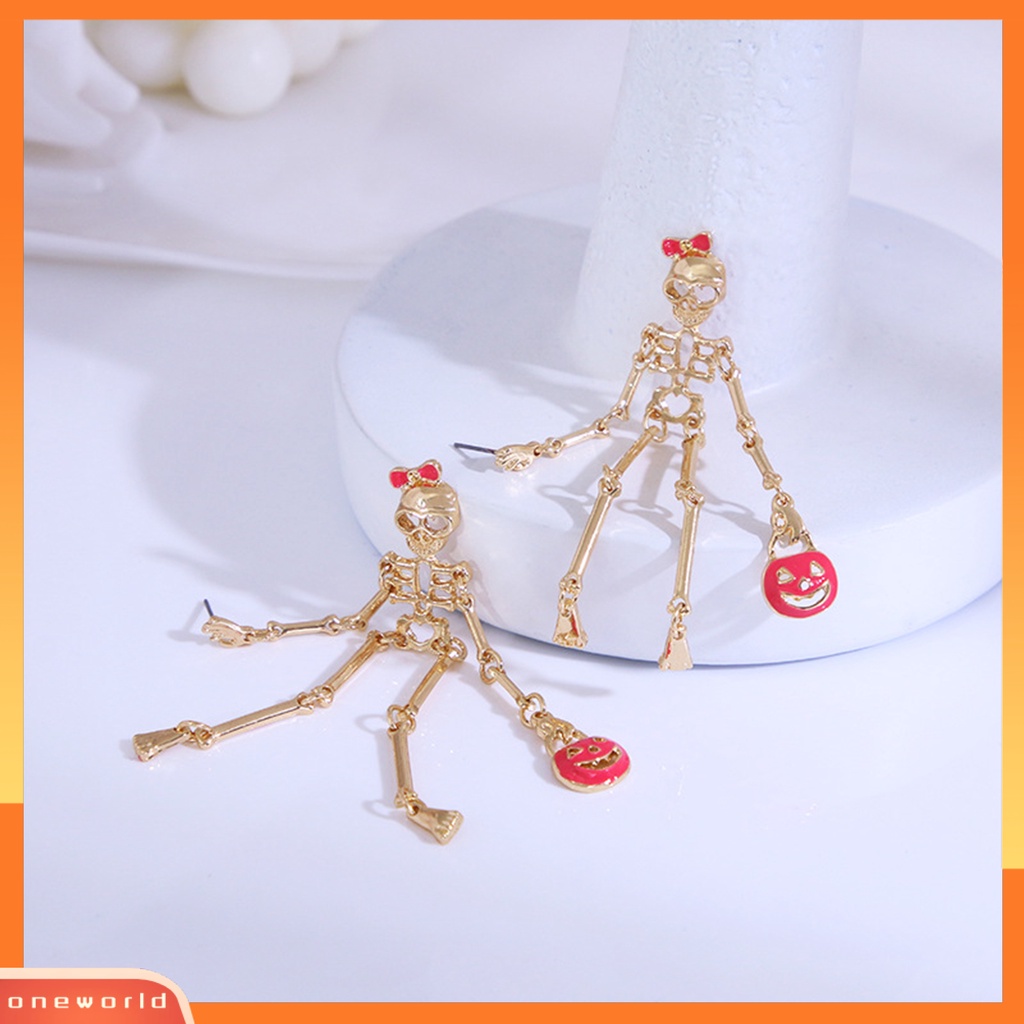 [WOD] 1pasang Anting Halloween Gaya Punk Desain Kartun Hypoallergenic Electroplating Colorfast Hiasan Telinga Aksesoris Skeleton Menjuntai Anting Halloween Untuk Pacaran