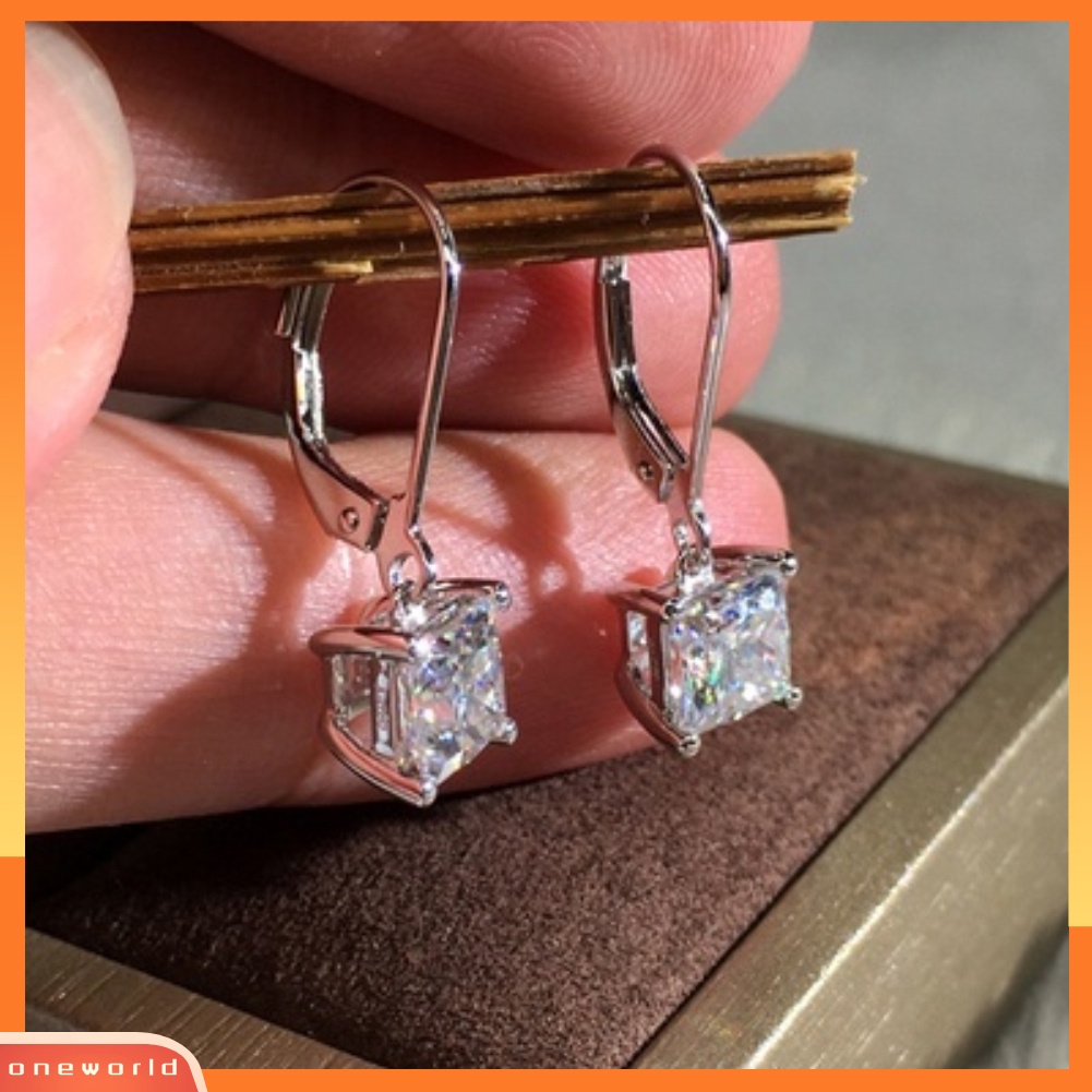 [WOD] Fashion Wanita Putri Potong Cubic Zirconia Menjuntai Leverback Earrings Perhiasan Hadiah