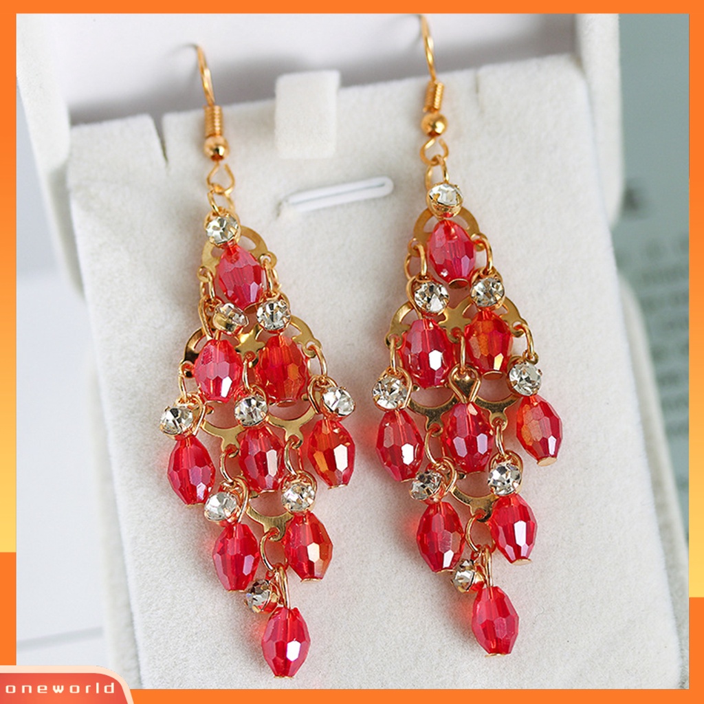 [WOD] 1pasang Anting Wanita Multi-layer Kristal Imitasi Bentuk Belah Ketupat Anting Menjuntai Eye-catching Untuk Prom