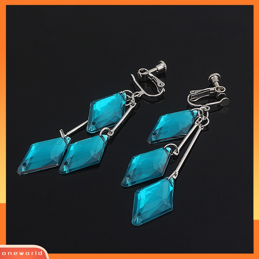 [WOD] Wanita Fashion Akrilik Biru Geometris Bentuk Telinga Klip Studs Anting Panjang Hadiah