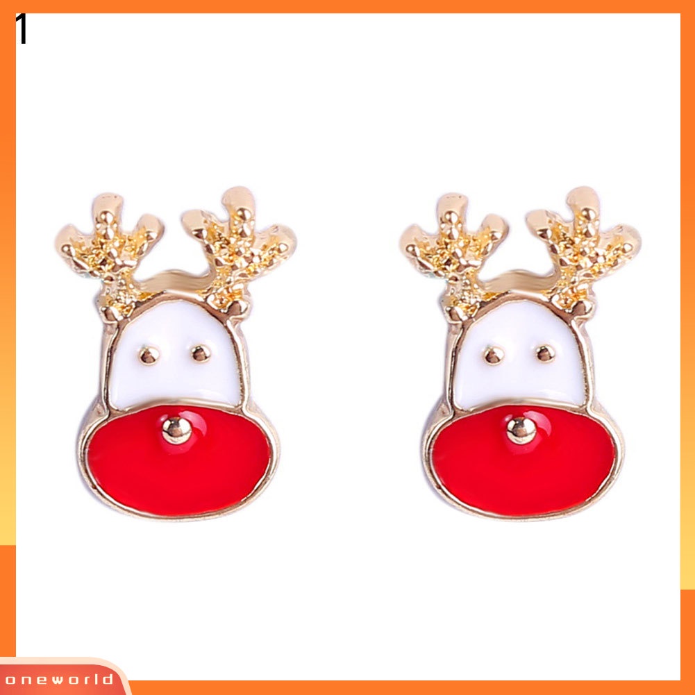 [WOD] Wanita Natal Kepala Rusa Berlian Imitasi Bertatahkan Anting Stud Perhiasan Pesta Xmas