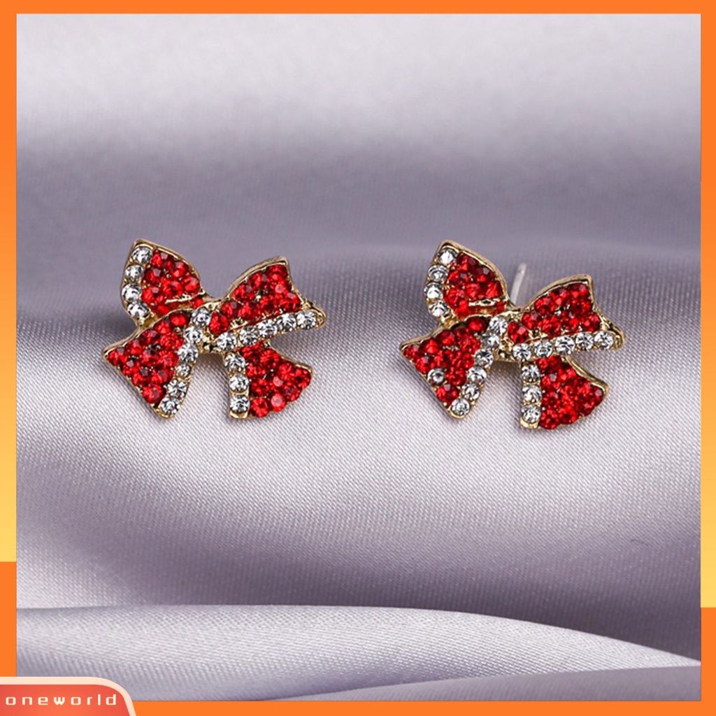 [WOD] 1pasang Anting Tusuk Bentuk Busur Berlian Imitasi Perhiasan Manis Tahan Lama Ear Studs Untuk Pakaian Sehari-Hari