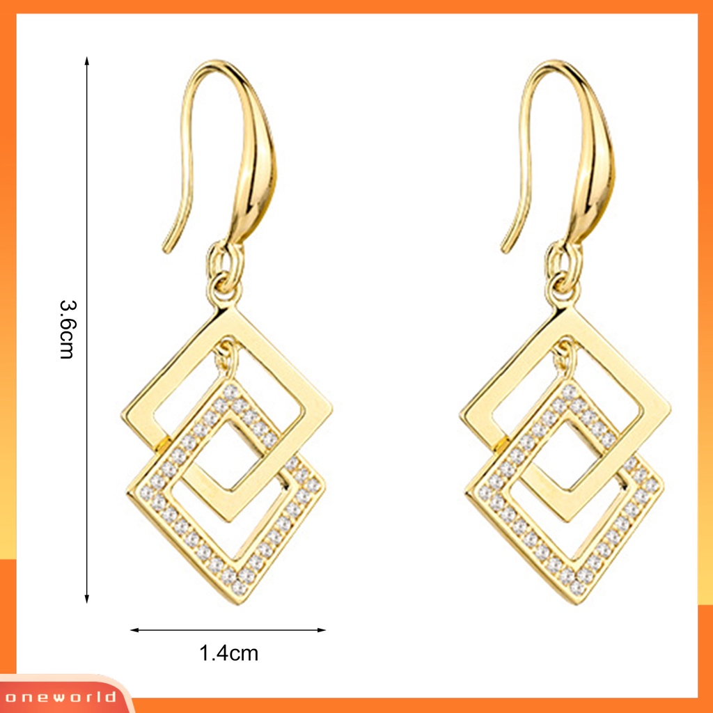 [WOD] 1pasang Wanita Drop Earrings Berlian Imitasi Mengkilap Hias Kokoh Bentuk Geometris Menjuntai Anting-Anting Hadiah Ulang Tahun