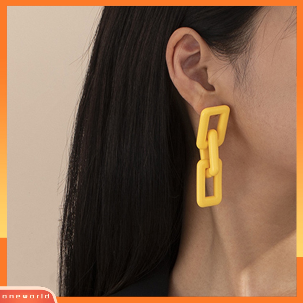 [WOD] Wanita Sederhana Berlebihan Geometri Persegi Panjang Menjuntai Akrilik Ear Stud Earring Hadiah