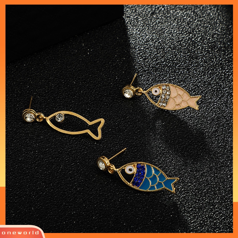 [WOD] 3pcs/set Bohemian Berongga Ikan Berlian Imitasi Pesona Stud Anting Wanita Perhiasan Hadiah